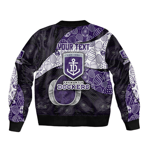 Personalized Fremantle Dockers Football Bomber Jacket Easter Egg Pattern Purple Monochrome Tribal Dot Style