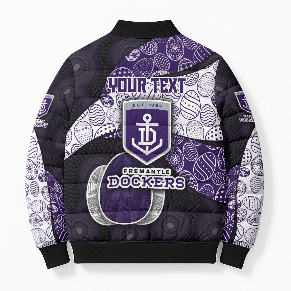 Personalized Fremantle Dockers Football Bomber Puffer Jacket Easter Egg Pattern Purple Monochrome Tribal Dot Style