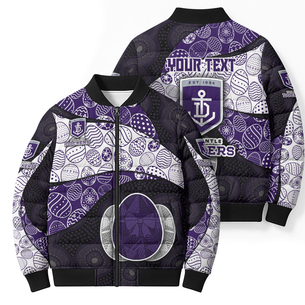 Personalized Fremantle Dockers Football Bomber Puffer Jacket Easter Egg Pattern Purple Monochrome Tribal Dot Style