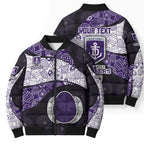Personalized Fremantle Dockers Football Bomber Puffer Jacket Easter Egg Pattern Purple Monochrome Tribal Dot Style