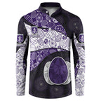 Personalized Fremantle Dockers Football Button Sweatshirt Easter Egg Pattern Purple Monochrome Tribal Dot Style