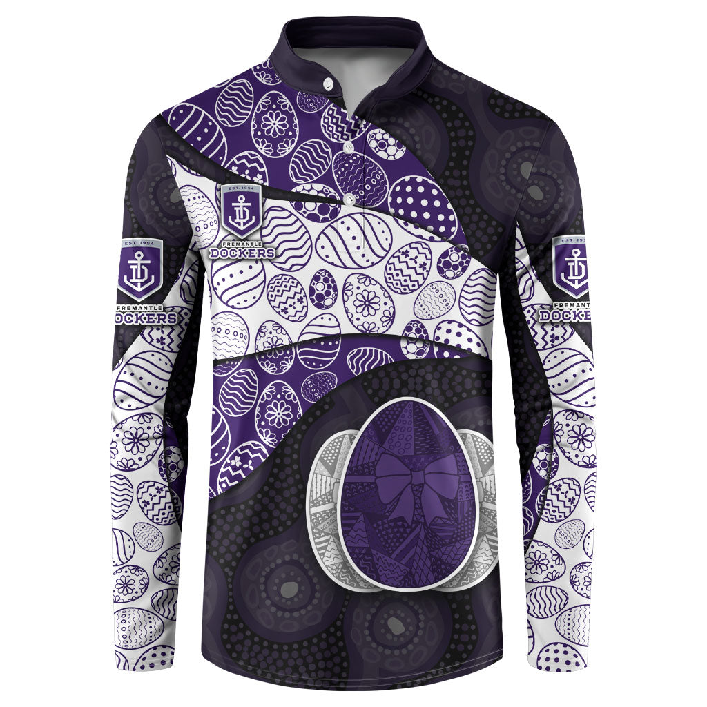 Personalized Fremantle Dockers Football Button Sweatshirt Easter Egg Pattern Purple Monochrome Tribal Dot Style