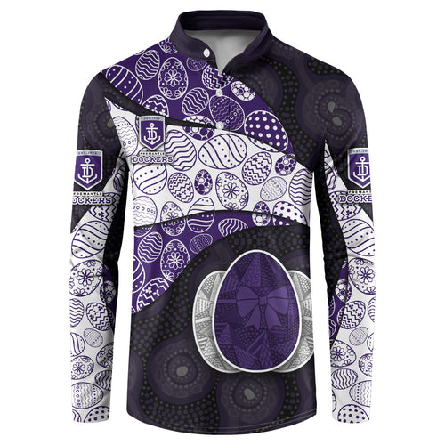 Personalized Fremantle Dockers Football Button Sweatshirt Easter Egg Pattern Purple Monochrome Tribal Dot Style