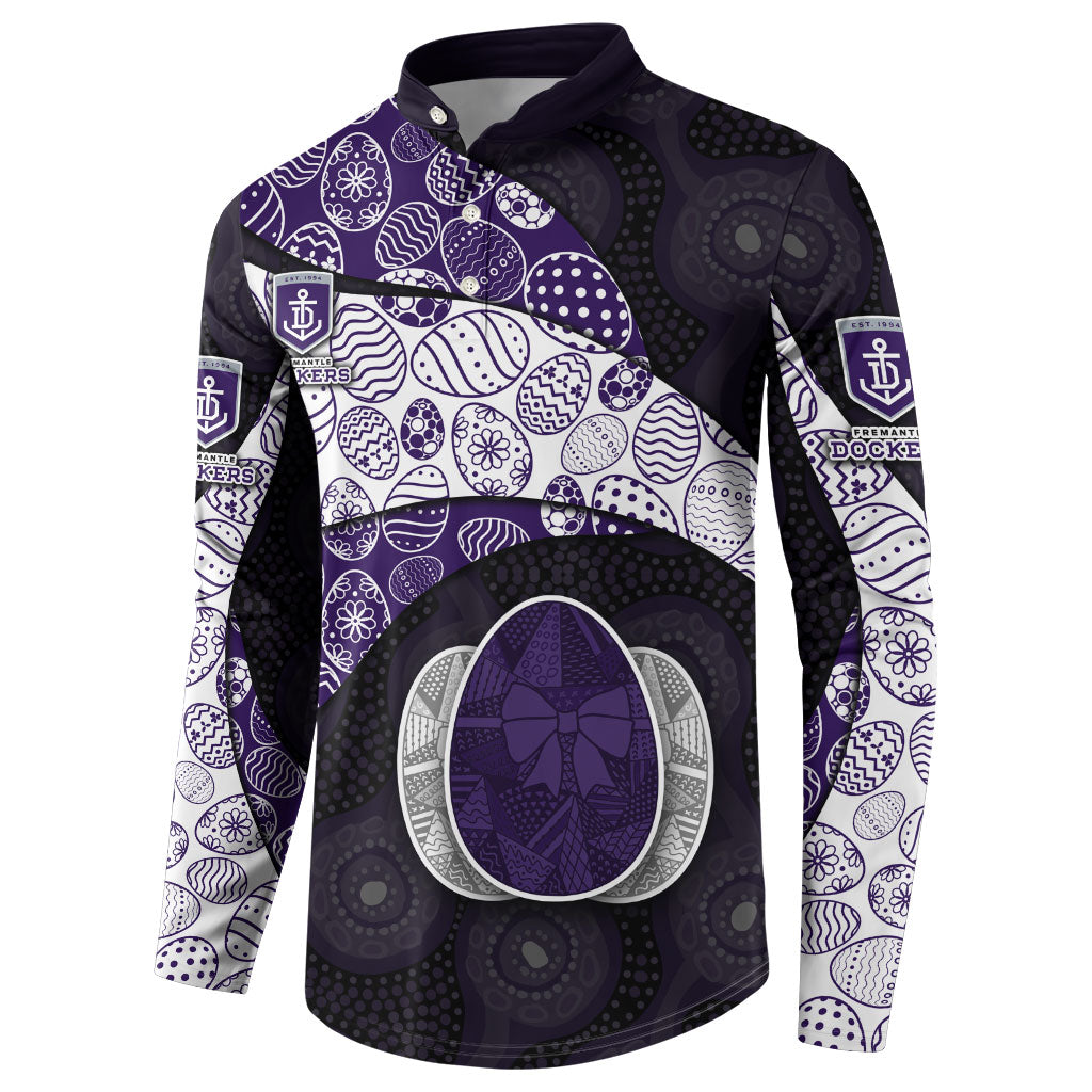 Personalized Fremantle Dockers Football Button Sweatshirt Easter Egg Pattern Purple Monochrome Tribal Dot Style