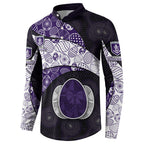 Personalized Fremantle Dockers Football Button Sweatshirt Easter Egg Pattern Purple Monochrome Tribal Dot Style