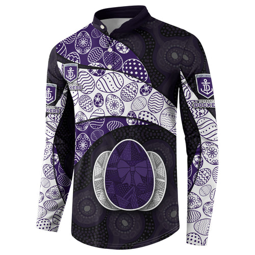 Personalized Fremantle Dockers Football Button Sweatshirt Easter Egg Pattern Purple Monochrome Tribal Dot Style