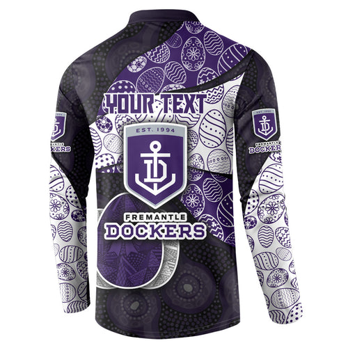 Personalized Fremantle Dockers Football Button Sweatshirt Easter Egg Pattern Purple Monochrome Tribal Dot Style