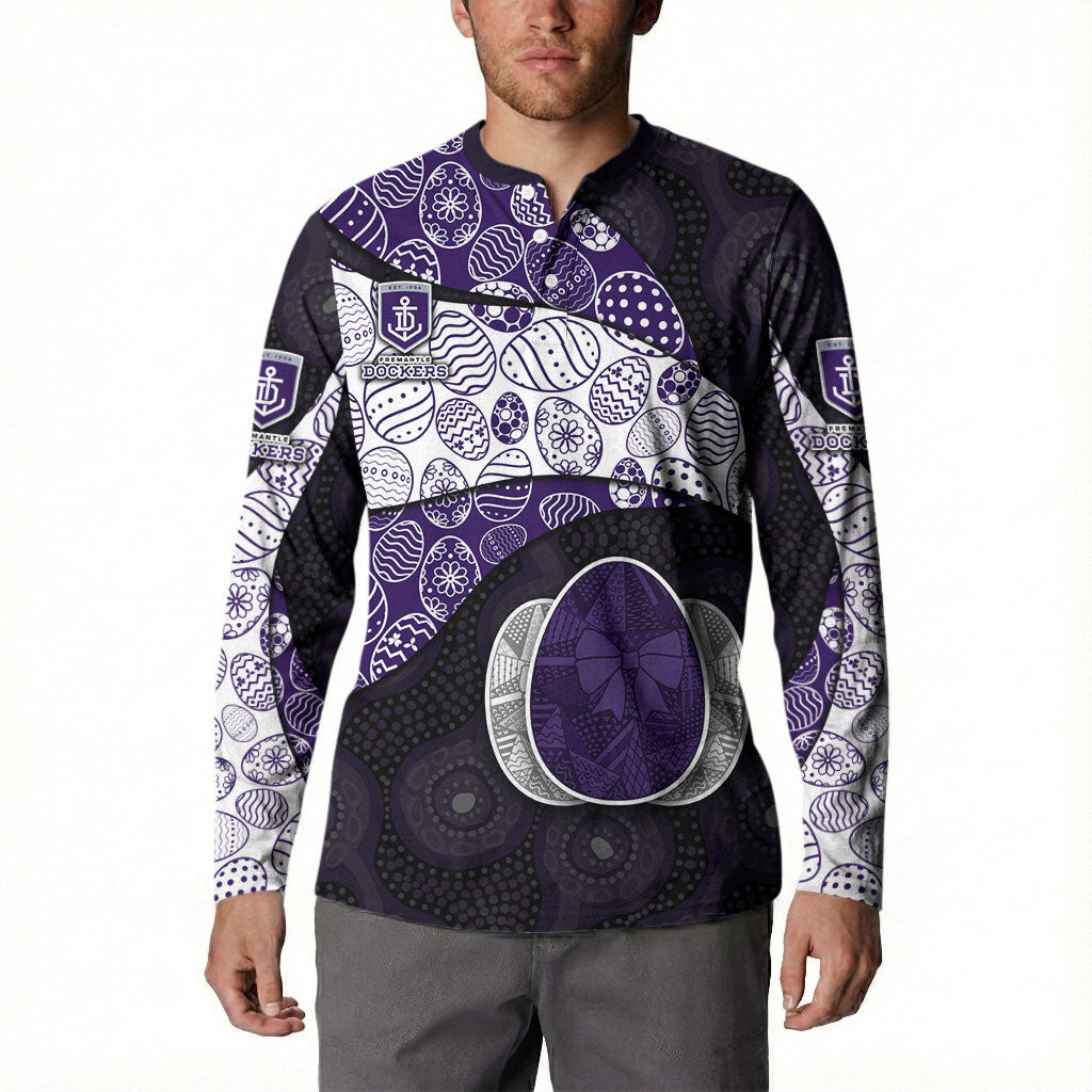 Personalized Fremantle Dockers Football Button Sweatshirt Easter Egg Pattern Purple Monochrome Tribal Dot Style