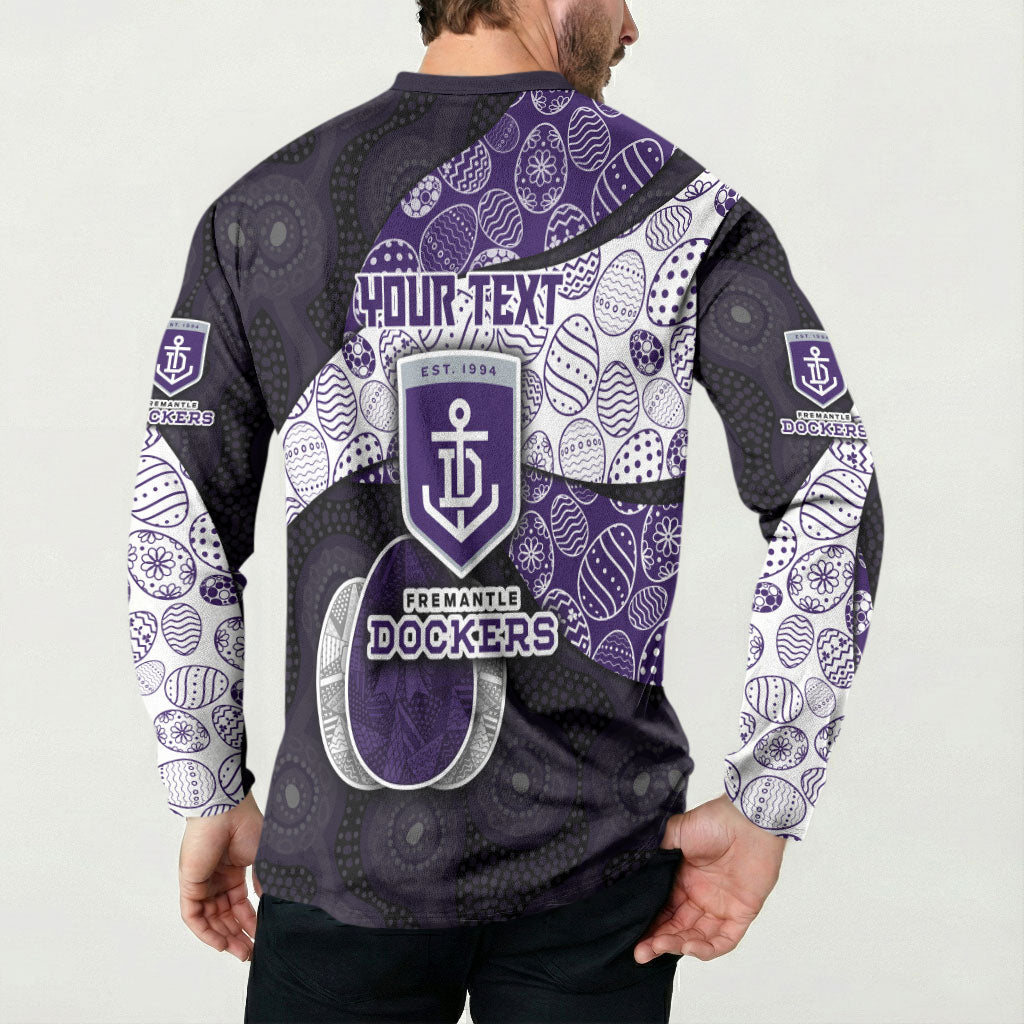 Personalized Fremantle Dockers Football Button Sweatshirt Easter Egg Pattern Purple Monochrome Tribal Dot Style