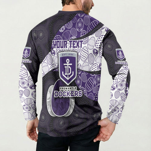 Personalized Fremantle Dockers Football Button Sweatshirt Easter Egg Pattern Purple Monochrome Tribal Dot Style