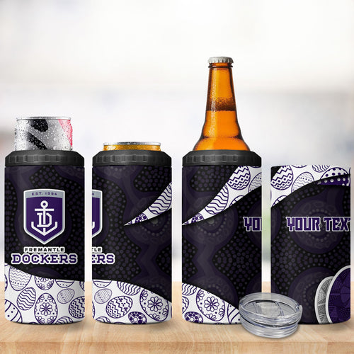 Personalized Fremantle Dockers Football 4 in 1 Can Cooler Tumbler Easter Egg Pattern Purple Monochrome Tribal Dot Style