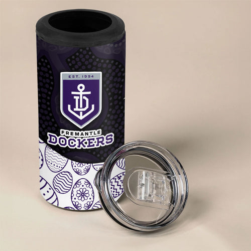 Personalized Fremantle Dockers Football 4 in 1 Can Cooler Tumbler Easter Egg Pattern Purple Monochrome Tribal Dot Style