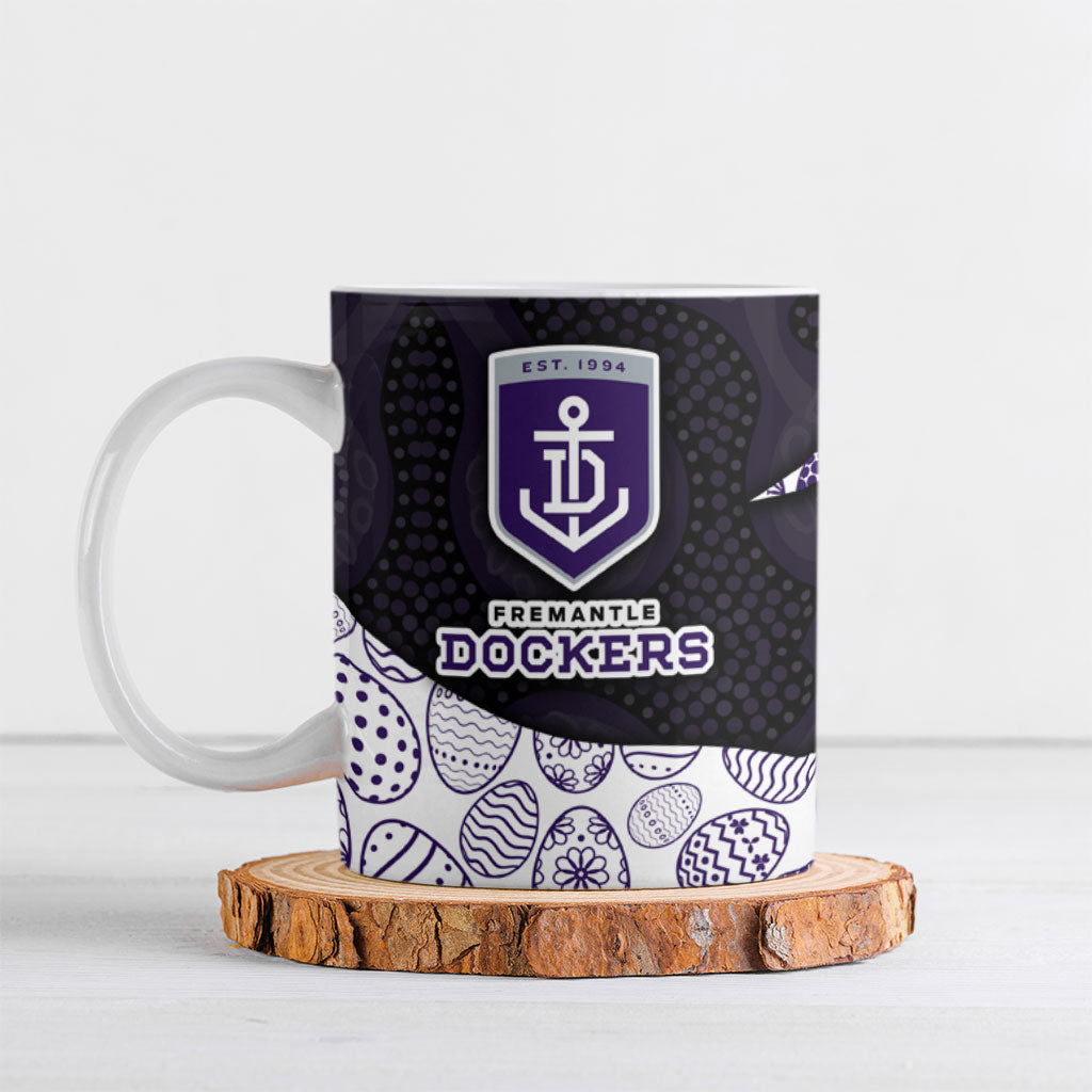 Personalized Fremantle Dockers Football Ceramic Mug Easter Egg Pattern Purple Monochrome Tribal Dot Style