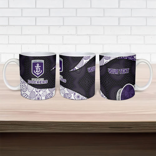 Personalized Fremantle Dockers Football Ceramic Mug Easter Egg Pattern Purple Monochrome Tribal Dot Style