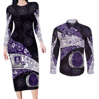 Personalized Fremantle Dockers Football Couples Matching Long Sleeve Bodycon Dress and Long Sleeve Button Shirt Easter Egg Pattern Purple Monochrome Tribal Dot Style