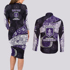 Personalized Fremantle Dockers Football Couples Matching Long Sleeve Bodycon Dress and Long Sleeve Button Shirt Easter Egg Pattern Purple Monochrome Tribal Dot Style