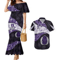 Personalized Fremantle Dockers Football Couples Matching Mermaid Dress and Hawaiian Shirt Easter Egg Pattern Purple Monochrome Tribal Dot Style