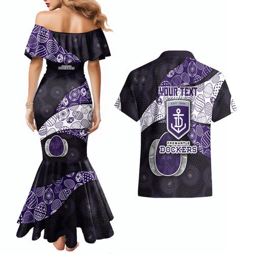 Personalized Fremantle Dockers Football Couples Matching Mermaid Dress and Hawaiian Shirt Easter Egg Pattern Purple Monochrome Tribal Dot Style