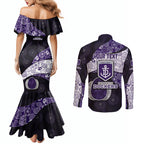 Personalized Fremantle Dockers Football Couples Matching Mermaid Dress and Long Sleeve Button Shirt Easter Egg Pattern Purple Monochrome Tribal Dot Style