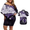 Personalized Fremantle Dockers Football Couples Matching Off Shoulder Short Dress and Hawaiian Shirt Easter Egg Pattern Purple Monochrome Tribal Dot Style