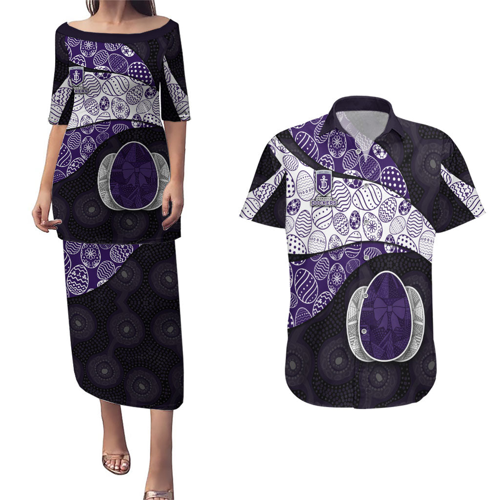 Personalized Fremantle Dockers Football Couples Matching Puletasi and Hawaiian Shirt Easter Egg Pattern Purple Monochrome Tribal Dot Style