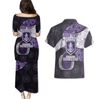 Personalized Fremantle Dockers Football Couples Matching Puletasi and Hawaiian Shirt Easter Egg Pattern Purple Monochrome Tribal Dot Style