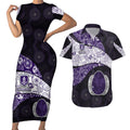 Personalized Fremantle Dockers Football Couples Matching Short Sleeve Bodycon Dress and Hawaiian Shirt Easter Egg Pattern Purple Monochrome Tribal Dot Style