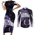 Personalized Fremantle Dockers Football Couples Matching Short Sleeve Bodycon Dress and Long Sleeve Button Shirt Easter Egg Pattern Purple Monochrome Tribal Dot Style