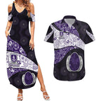 Personalized Fremantle Dockers Football Couples Matching Summer Maxi Dress and Hawaiian Shirt Easter Egg Pattern Purple Monochrome Tribal Dot Style