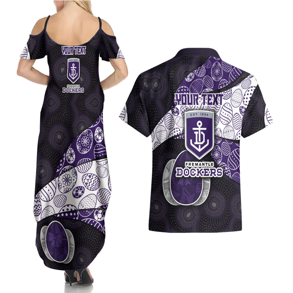 Personalized Fremantle Dockers Football Couples Matching Summer Maxi Dress and Hawaiian Shirt Easter Egg Pattern Purple Monochrome Tribal Dot Style