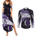 Personalized Fremantle Dockers Football Couples Matching Summer Maxi Dress and Long Sleeve Button Shirt Easter Egg Pattern Purple Monochrome Tribal Dot Style