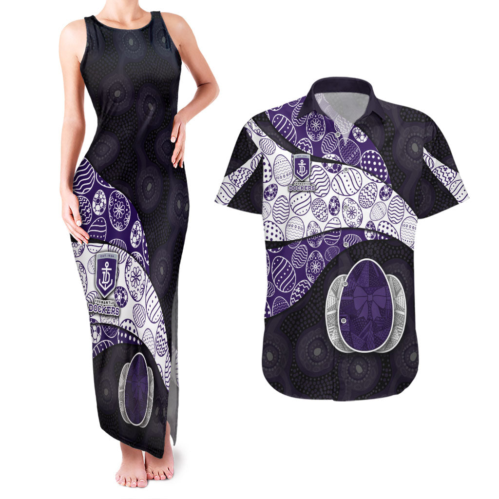 Personalized Fremantle Dockers Football Couples Matching Tank Maxi Dress and Hawaiian Shirt Easter Egg Pattern Purple Monochrome Tribal Dot Style