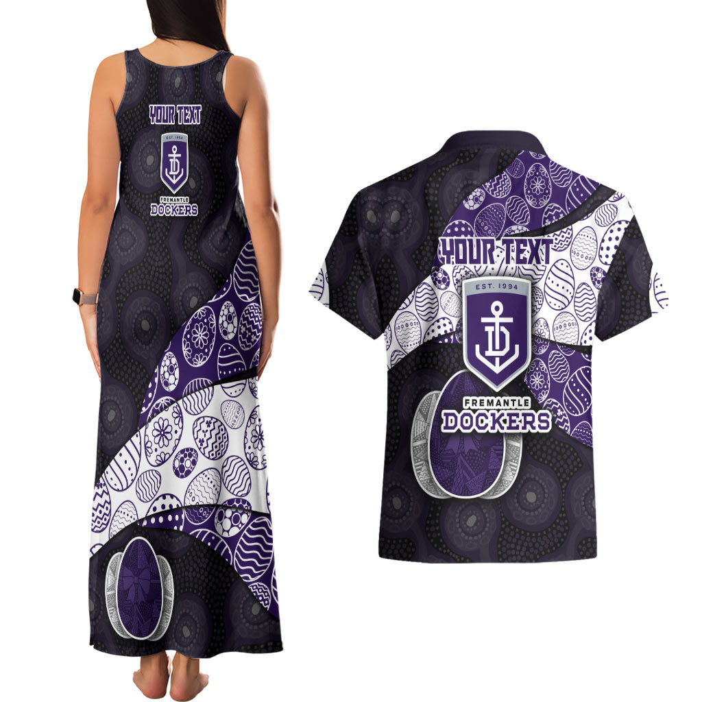 Personalized Fremantle Dockers Football Couples Matching Tank Maxi Dress and Hawaiian Shirt Easter Egg Pattern Purple Monochrome Tribal Dot Style