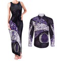 Personalized Fremantle Dockers Football Couples Matching Tank Maxi Dress and Long Sleeve Button Shirt Easter Egg Pattern Purple Monochrome Tribal Dot Style