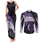 Personalized Fremantle Dockers Football Couples Matching Tank Maxi Dress and Long Sleeve Button Shirt Easter Egg Pattern Purple Monochrome Tribal Dot Style
