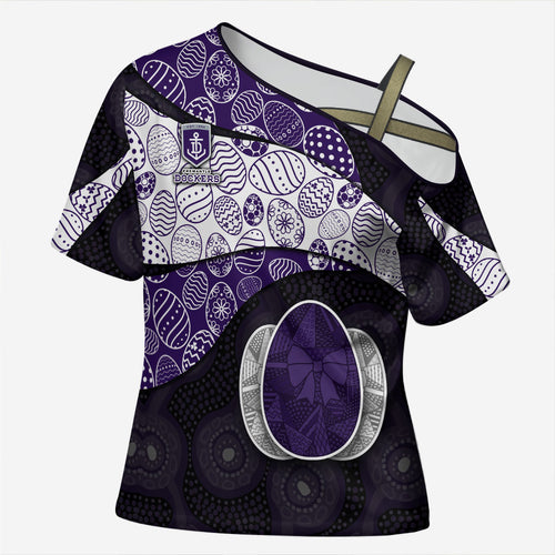 Personalized Fremantle Dockers Football Cross Shoulder Shirt Easter Egg Pattern Purple Monochrome Tribal Dot Style