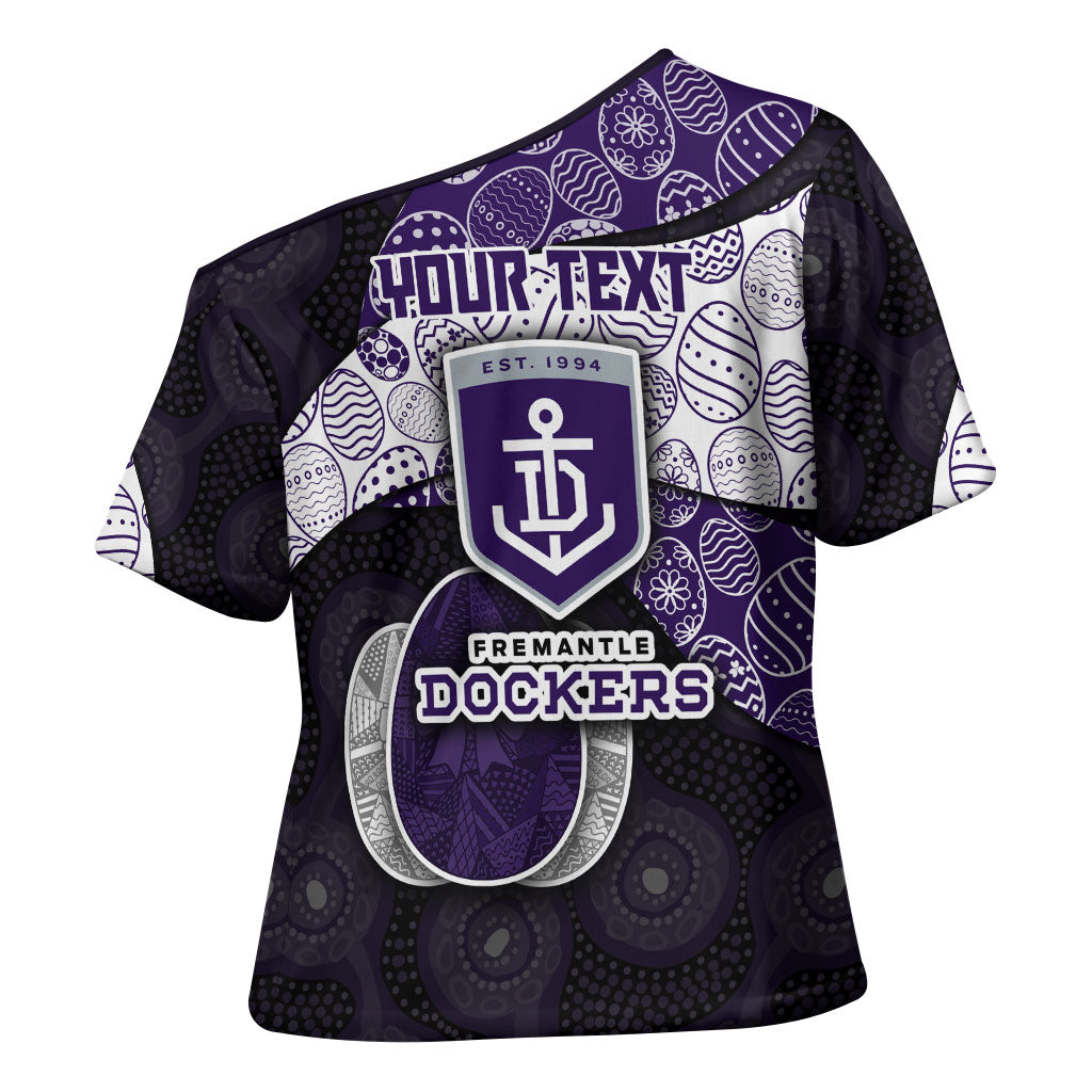 Personalized Fremantle Dockers Football Cross Shoulder Shirt Easter Egg Pattern Purple Monochrome Tribal Dot Style