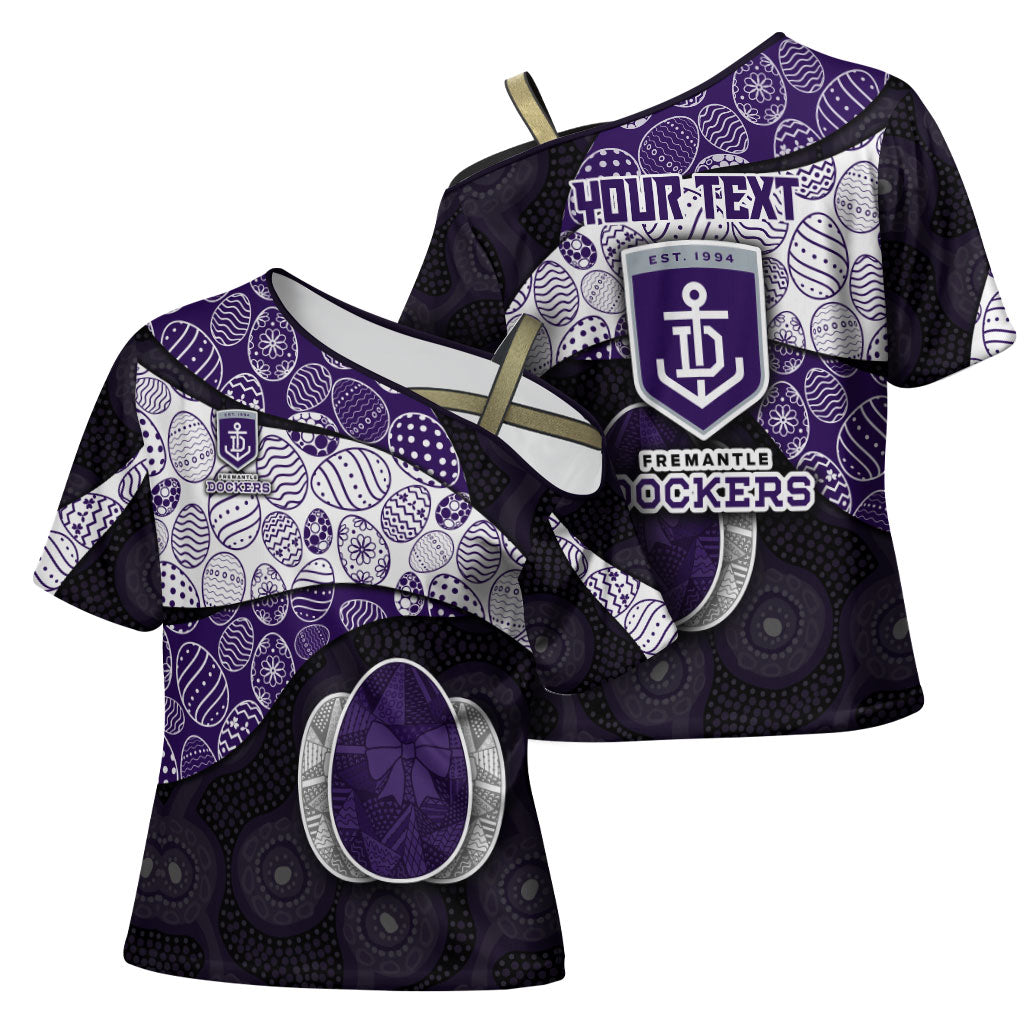 Personalized Fremantle Dockers Football Cross Shoulder Shirt Easter Egg Pattern Purple Monochrome Tribal Dot Style
