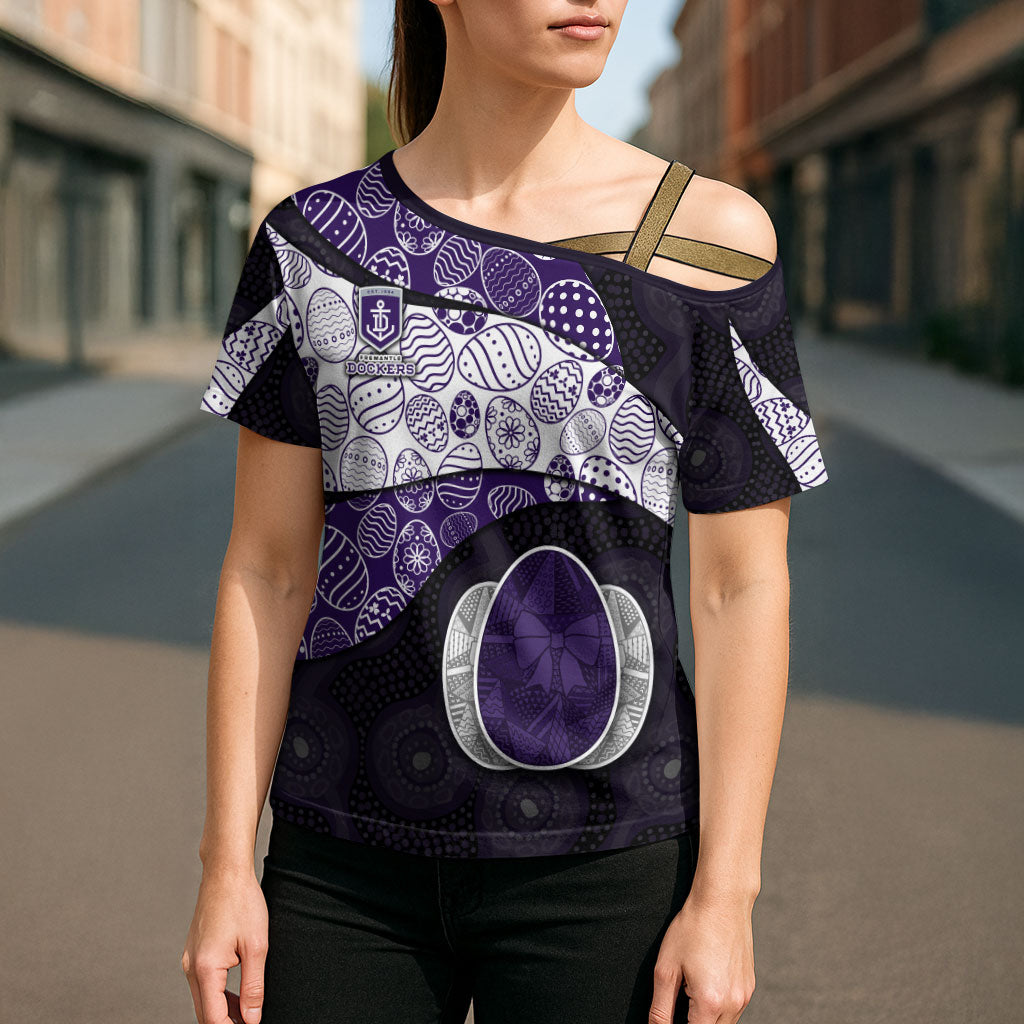 Personalized Fremantle Dockers Football Cross Shoulder Shirt Easter Egg Pattern Purple Monochrome Tribal Dot Style
