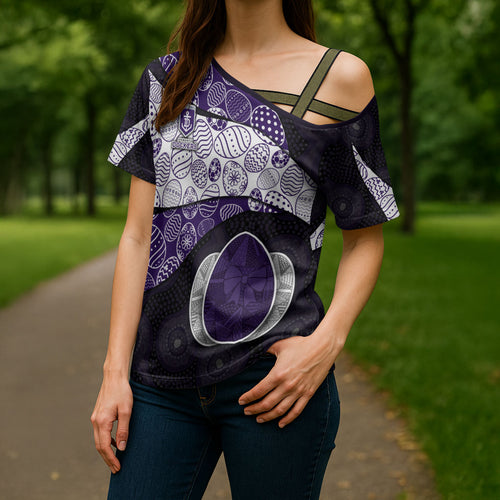 Personalized Fremantle Dockers Football Cross Shoulder Shirt Easter Egg Pattern Purple Monochrome Tribal Dot Style