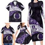 Personalized Fremantle Dockers Football Family Matching Long Sleeve Bodycon Dress and Hawaiian Shirt Easter Egg Pattern Purple Monochrome Tribal Dot Style