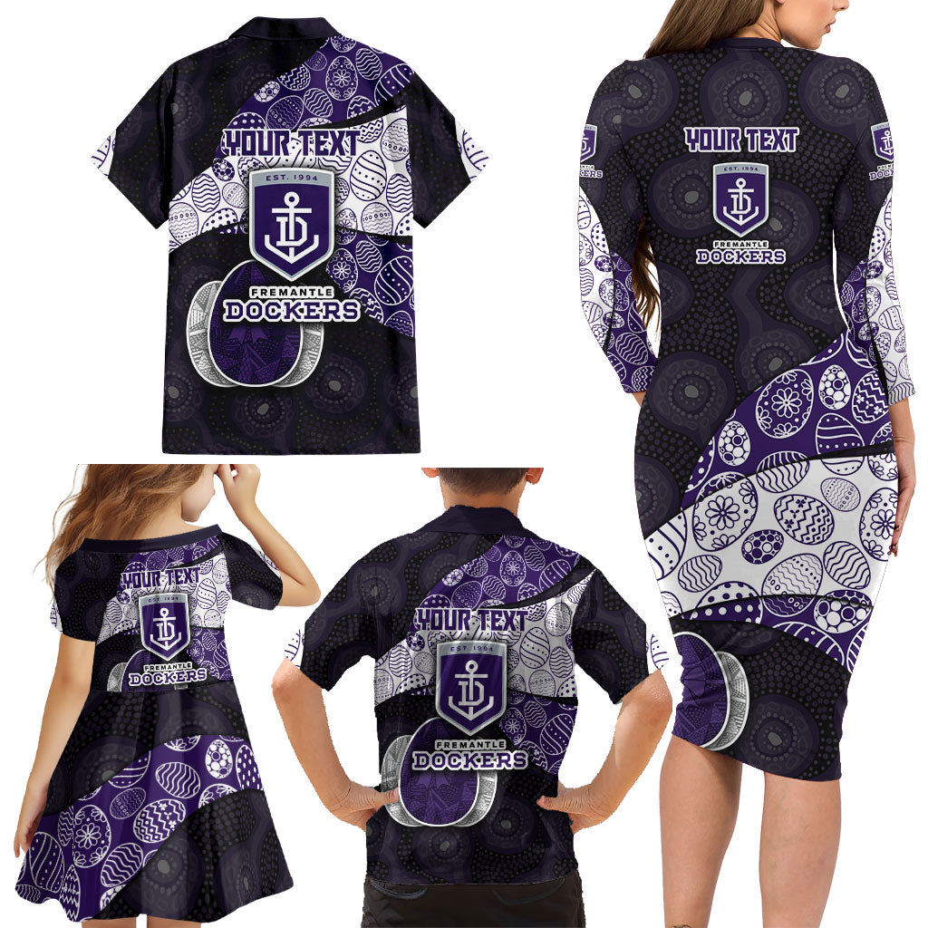 Personalized Fremantle Dockers Football Family Matching Long Sleeve Bodycon Dress and Hawaiian Shirt Easter Egg Pattern Purple Monochrome Tribal Dot Style