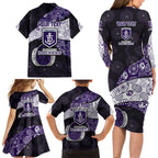 Personalized Fremantle Dockers Football Family Matching Long Sleeve Bodycon Dress and Hawaiian Shirt Easter Egg Pattern Purple Monochrome Tribal Dot Style