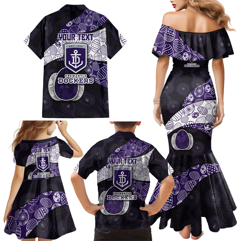 Personalized Fremantle Dockers Football Family Matching Mermaid Dress and Hawaiian Shirt Easter Egg Pattern Purple Monochrome Tribal Dot Style