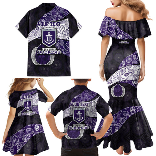 Personalized Fremantle Dockers Football Family Matching Mermaid Dress and Hawaiian Shirt Easter Egg Pattern Purple Monochrome Tribal Dot Style