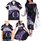 Personalized Fremantle Dockers Football Family Matching Off The Shoulder Long Sleeve Dress and Hawaiian Shirt Easter Egg Pattern Purple Monochrome Tribal Dot Style