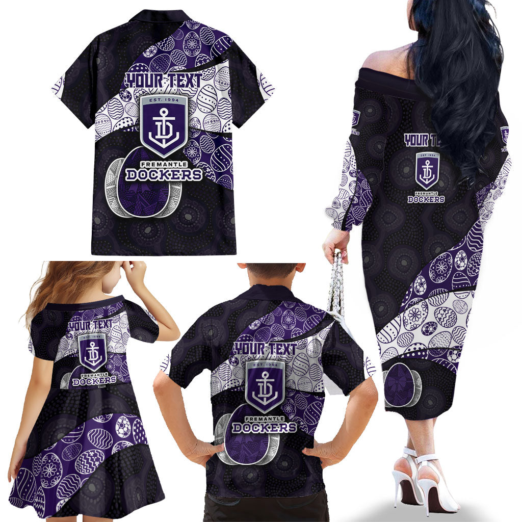 Personalized Fremantle Dockers Football Family Matching Off The Shoulder Long Sleeve Dress and Hawaiian Shirt Easter Egg Pattern Purple Monochrome Tribal Dot Style