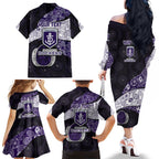 Personalized Fremantle Dockers Football Family Matching Off The Shoulder Long Sleeve Dress and Hawaiian Shirt Easter Egg Pattern Purple Monochrome Tribal Dot Style