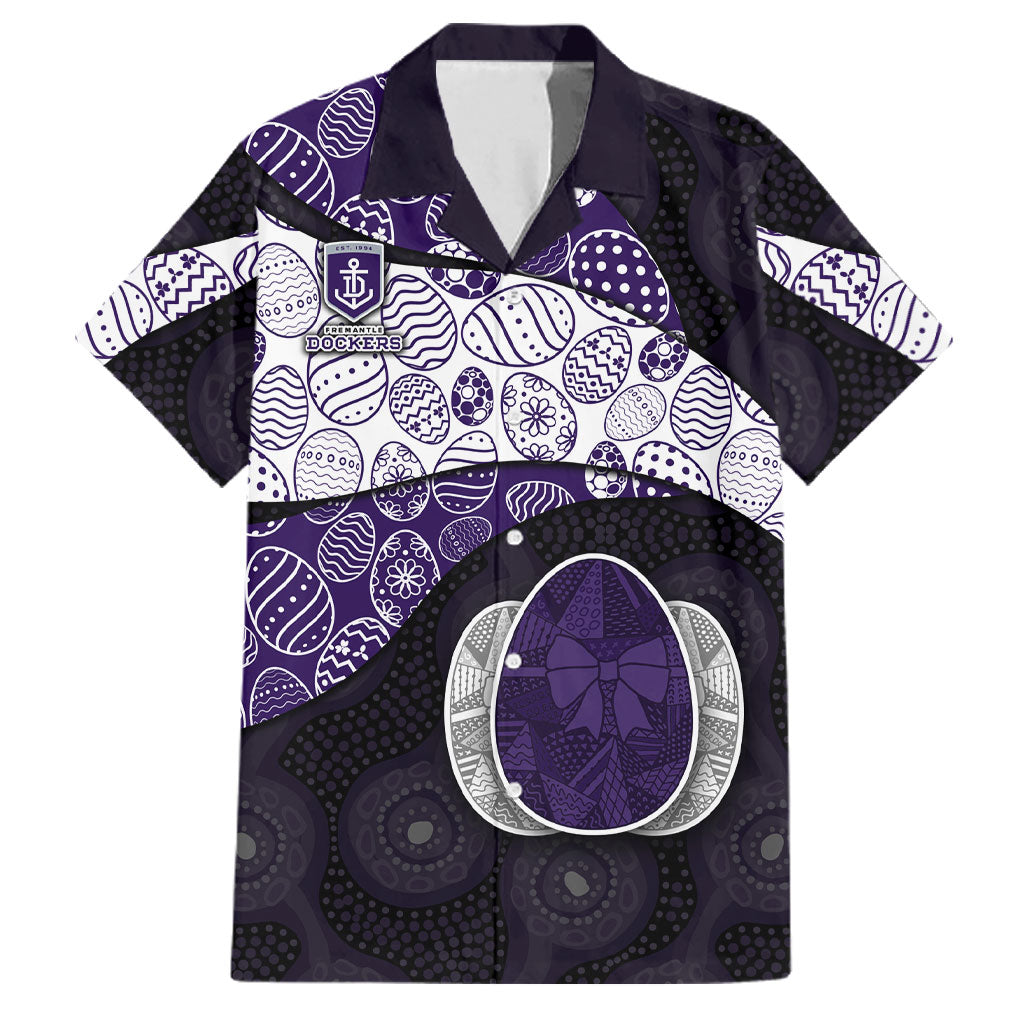 Personalized Fremantle Dockers Football Family Matching Off The Shoulder Long Sleeve Dress and Hawaiian Shirt Easter Egg Pattern Purple Monochrome Tribal Dot Style