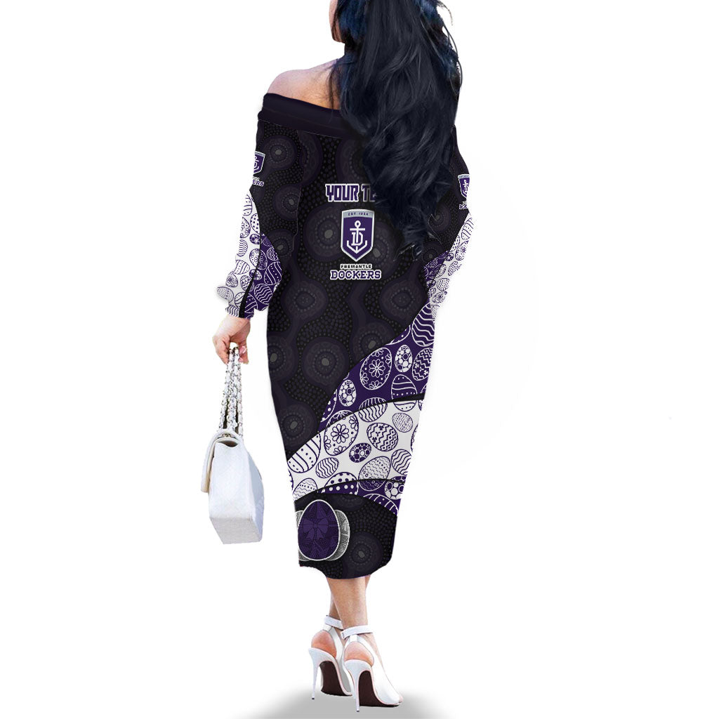 Personalized Fremantle Dockers Football Family Matching Off The Shoulder Long Sleeve Dress and Hawaiian Shirt Easter Egg Pattern Purple Monochrome Tribal Dot Style